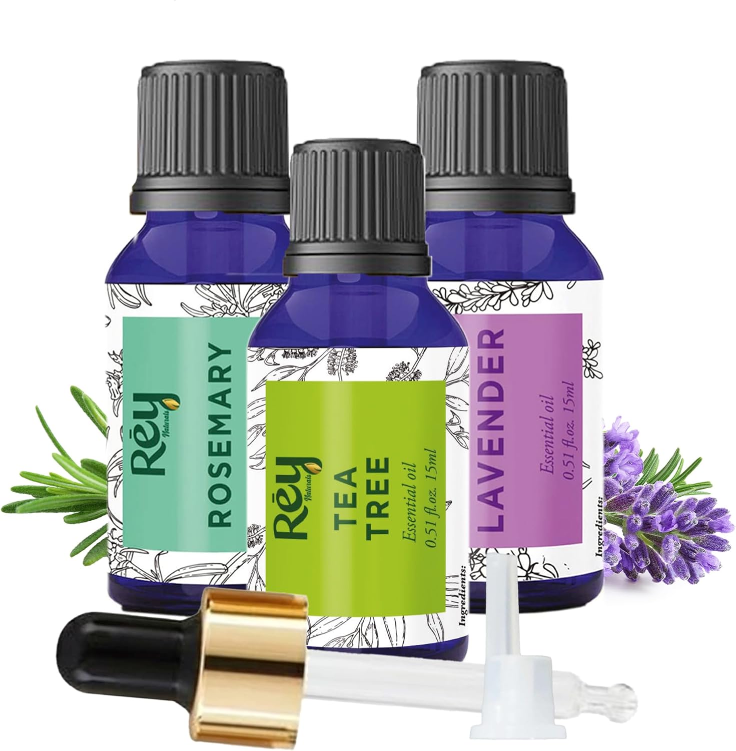 lavender rosemary and tea tree oil Rey Naturals Lavender oil + Tea Tree oil + rosemary essential oils Combo  (15 ml+