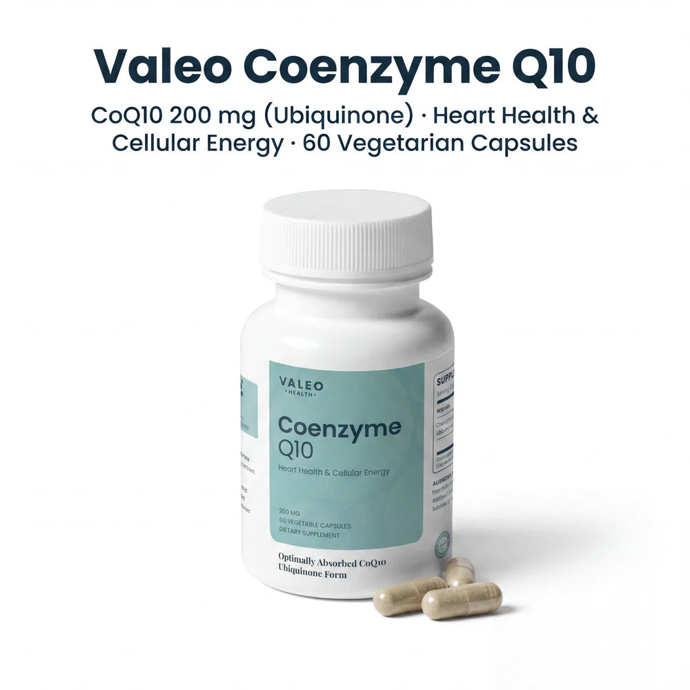 Valeo Coenzyme Q10 bottle with capsules
