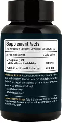 Vedapure naturals L-Arginine Nitric Oxide Booster Supplement + Vedapure Testosterone Booster 60 Caps