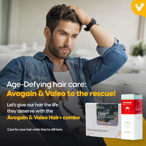 Avogain 5% Minoxidil Topical Solution For Hair Growth and Valeo Hair+ ( COMBO)