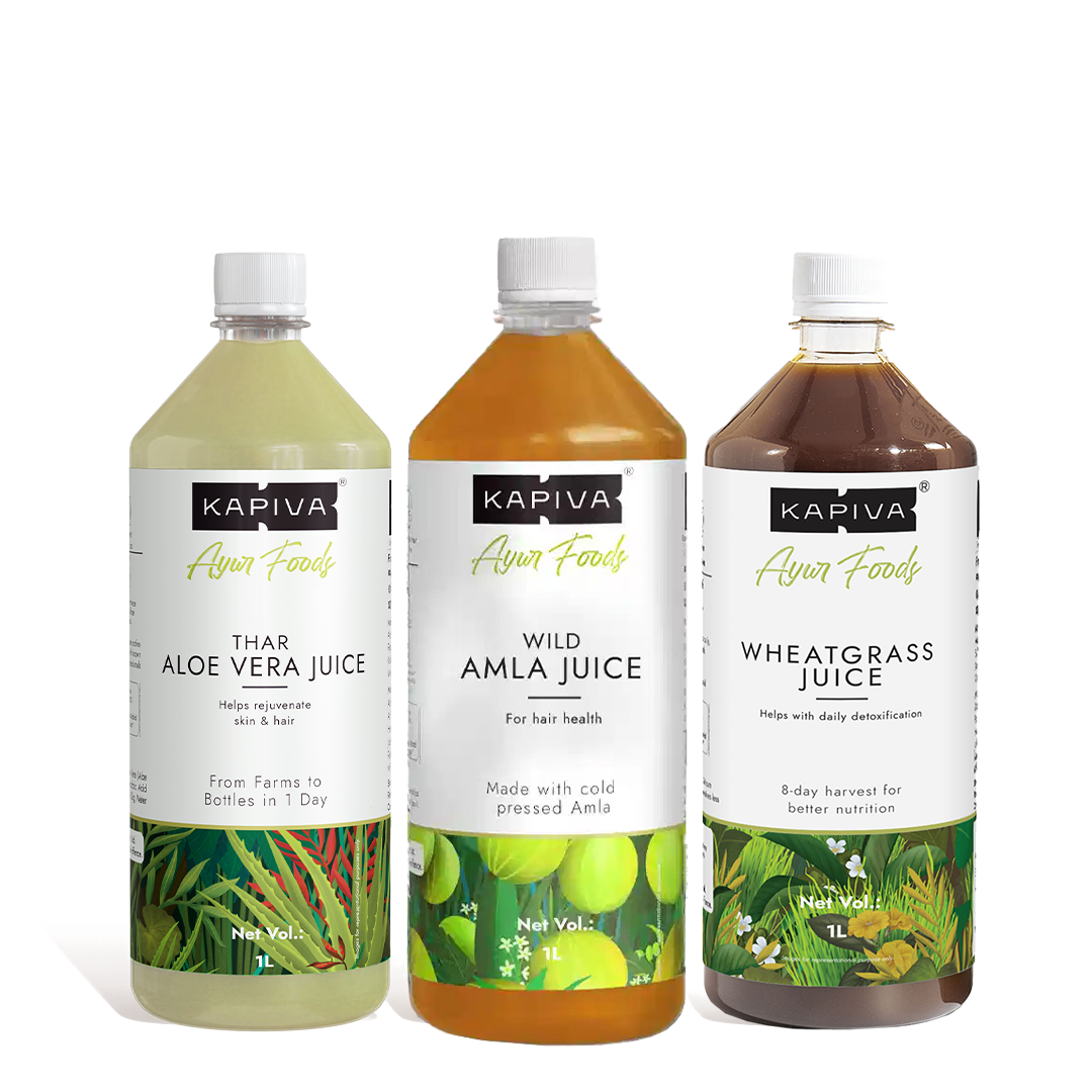 Immunity Support Trio- Kapiva Aloe vera Juice + Amla Juice + Wheatgrass Juice