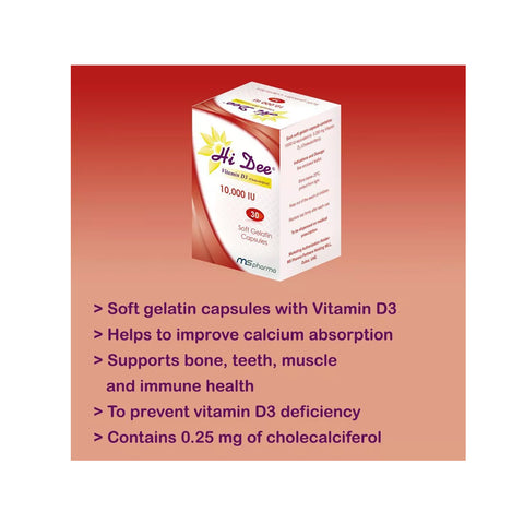 Hi Dee Vitamin D3 10000 IU Soft Gelatin Capsules 30's