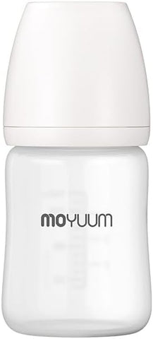 Moyuum PPSU Glass Feeding Baby Bottle with Nipple 150ml (0-3 months) - Anti Colic, BPA Free & Easy Clean Wide-Neck Non-Tip Stable Base - Natural Plain Edition