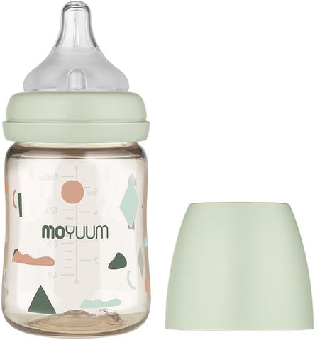 Moyuum PPSU All-in-One Feeding Baby Bottle with Nipple 170ml (0-3 months) - Anti Colic, BPA Free & Easy Clean Wide-Neck Non-Tip Stable Base - Cloud Edition
