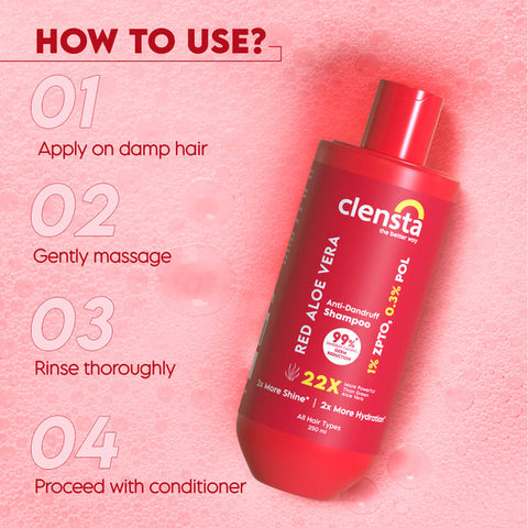 Complete Dandruff Care : Clensta Red Aloe Vera Anti-Dandruff Shampoo (250ml) and Clensta Red Aloe Vera Anti-Dandruff Conditioner (250ml) (CLPO86)