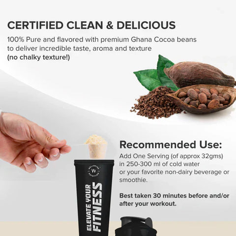 Wellbeing Nutrition Superfood Plant Protein Dark Chocolate Hazelnut with KUWA Bottle