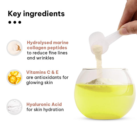 HK Vitals Marine Collagen Supplement (Lemon, 200G) | Vitamin C, E, Sodium Hyaluronate | For Healthy Skin, Hair & Nails