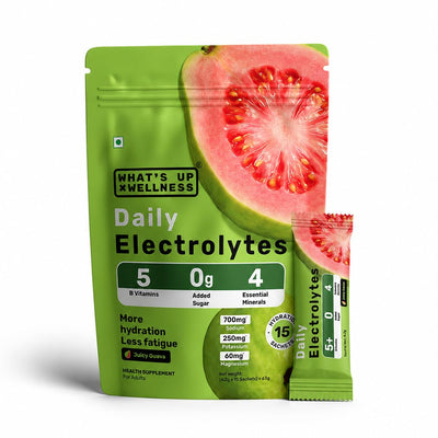 What's Up Daily Electrolytes Powder - Juicy Guava Flavour, 15 Sachets
