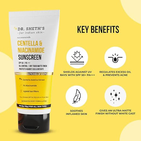 Dr. Sheth's CENTELLA & NIACINAMIDE OIL & ACNE CONTROL SUNSCREEN 50 gm