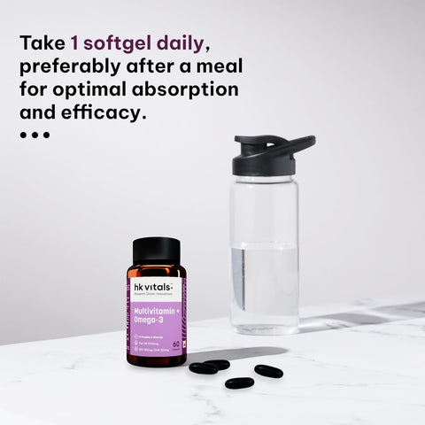 HK Vitals Multivitamin With Omega-3 Supplement (60 Capsules) | For Men And Women | 21 Vitamins & Minerals | 180Mg Epa & 120Mg Dha