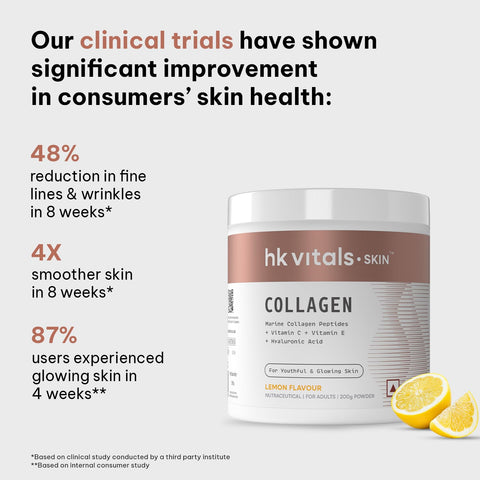 HK Vitals Marine Collagen Supplement (Lemon, 200G) | Vitamin C, E, Sodium Hyaluronate | For Healthy Skin, Hair & Nails