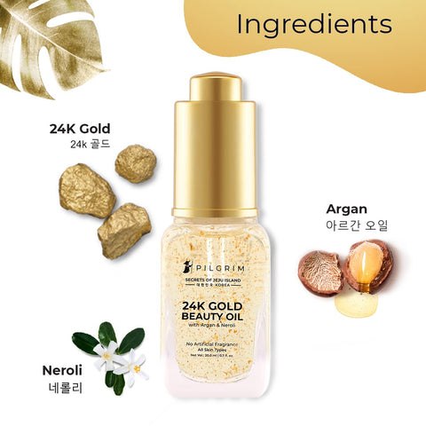 Pilgrim 24K Gold Beauty Oil for glowing skin, deep nourishing, anti aging, make up primer | 24K Gold Oil for smooth & dewy finish | Beauty Elixir | For All Skin Types | For Men & Women | 20 ml
