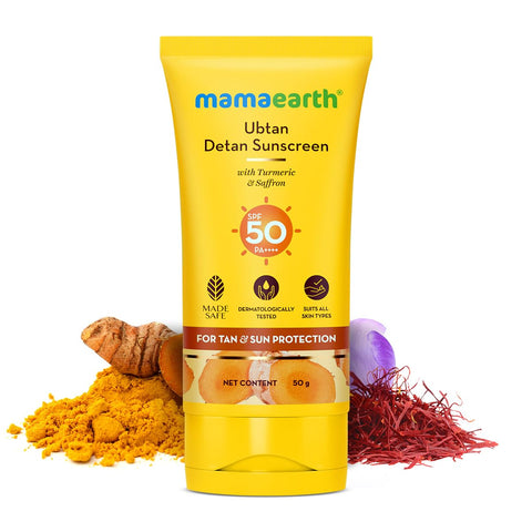 Mamaearth Ubtan Detan Sunscreen With Turmeric & Saffron 50 g