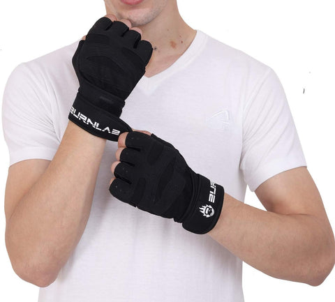 Burnlab Basic Gym Gloves with Wrist Support (Black , Large)