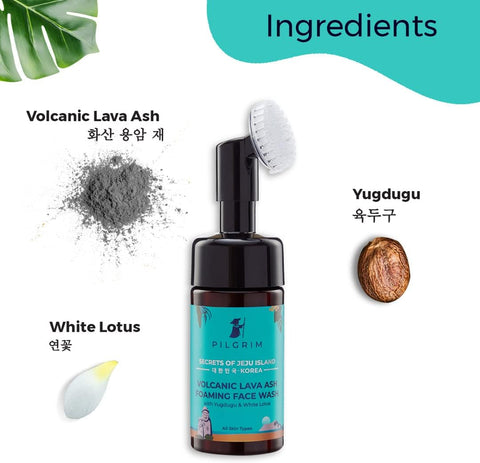 Pilgrim Korean Volcanic Lava Ash Foaming Face Wash with Built In Brush 120 ml