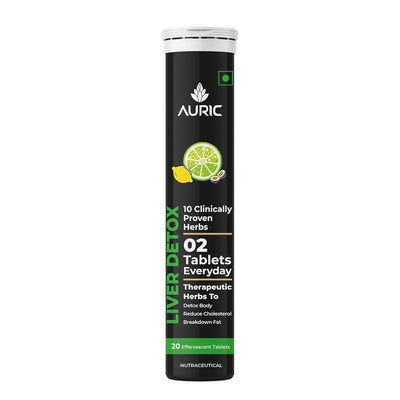 Auric Liver Detox Effervescent | Fizzy Water with 10 Ayurvedic Herbs Pack of 20 Tablets