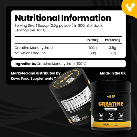 Valeo Creatine Monohydrate Powder 300g, 85 Servings Pack of 2