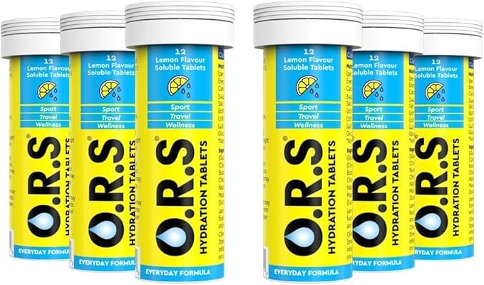 O.R.S Hydration Tablets with Electrolytes Natural Lemon Flavour, 72 Tablets (Pack of 6 x12)