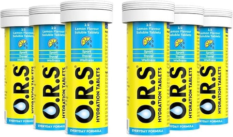 O.R.S Hydration Tablets with Electrolytes Natural Lemon Flavour, 72 Tablets (Pack of 6 x12)