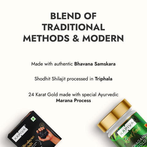 KAPIVA Himalayan Shilajit 10g + Ashwagandha Gold Capsules 60 Combo