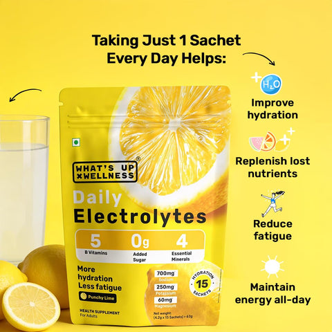 What's Up Daily Electrolytes Sachets - Punchy Lime Flavour, 15 Pack