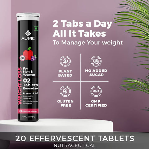 AURIC Weight Loss Get Slim Effervescent Weight Management Fat Burner Tablet - Drop Fizz & Drink Tablets 20