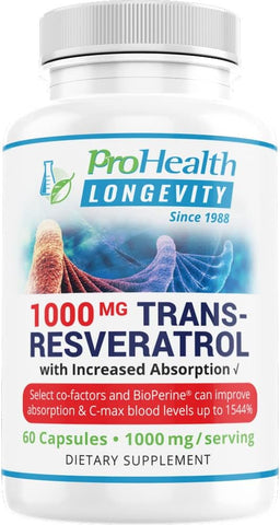 ProHealth Trans-Resveratrol 1000 - 60 Capsules Supports Healthy Ageing, Brain Health, Cardiovascular and Joint