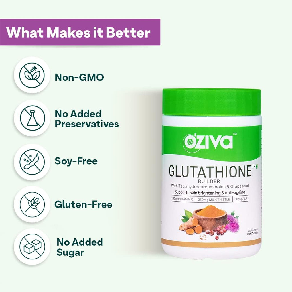 Oziva Plant Based Glutathione Builder | Glutathione Tablets For Skin Glow & Anti-Ageing