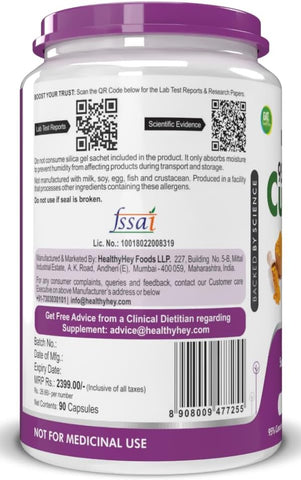 HealthyHey Curcumin with Bioperine - Organic Turmeric, 1310mg, 90 Veg Capsules