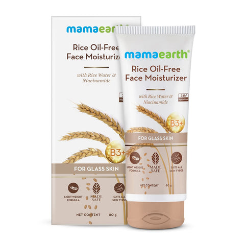 Mamaearth Rice Oil-Free Face Moisturizer For Oily Skin, With Rice Water & Niacinamide For Glass Skin - 80 G