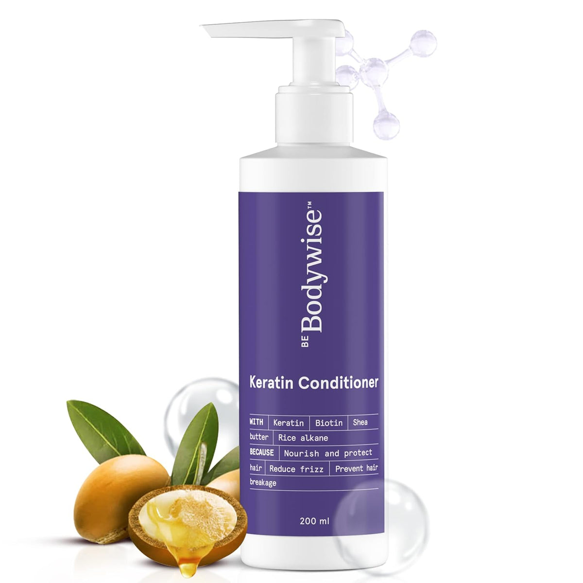 Be Bodywise Keratin Conditioner |Paraben & SLS free | Reduces frizz | Locks in Moisture | Keratin, Silk Protein, Biotin & Shea Butter | 200ml