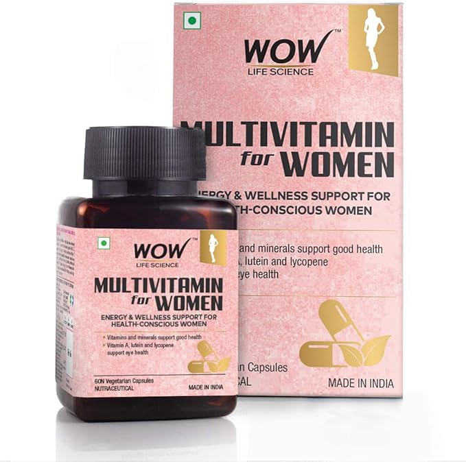 WOW Life Science Multivitamin for Women - Veg Capsules 60 Count - with Vitamin A, Lutein & Lycopene Pack of 2 11:11