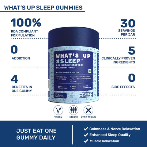 What's Up Wellness Melatonin 5 mg Sleep Gummies | Tart Cherry and Chamomile Extracts | 30 Gummies