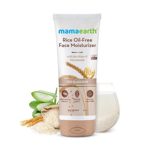 Mamaearth Rice Oil-Free Face Moisturizer For Oily Skin, With Rice Water & Niacinamide For Glass Skin - 80 G