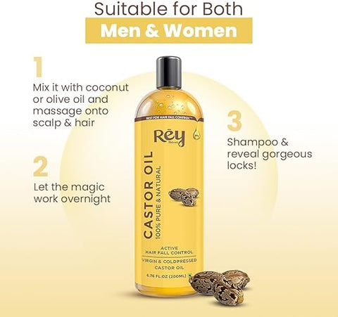 Rey Naturals Premium Cold Pressed Castor Oil 200 ml