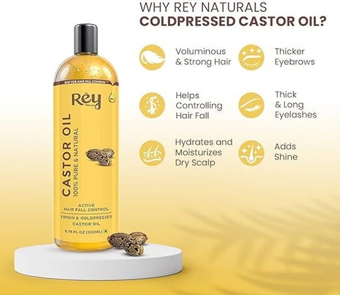 Rey Naturals Premium Cold Pressed Castor Oil 200 ml