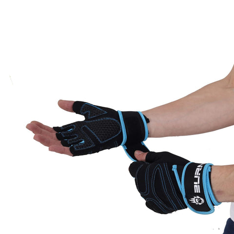 BURNLAB Gym Gloves with Wrist Support (Blue, Small)