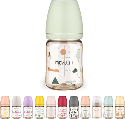 Moyuum PPSU All-in-One Feeding Baby Bottle with Nipple 170ml (0-3 months) - Anti Colic, BPA Free & Easy Clean Wide-Neck Non-Tip Stable Base - Cloud Edition
