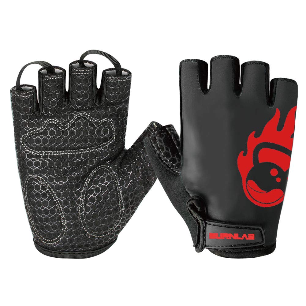 Burnlab Flex Gym Gloves for Men and Women - Ideal for Weightlifting, Cycling, Crossfit, Offers Good Grip and Soft Padding (Black & Red Small)