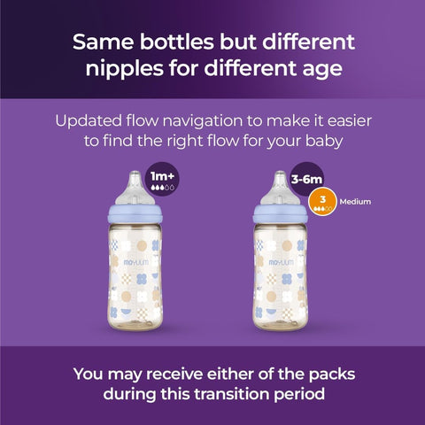 Moyuum PPSU All-in-One Feeding Baby Bottle with Nipple 270ml (+3 months) - Anti Colic, BPA Free & Easy Clean Wide-Neck Non-Tip Stable Base - Dear Dear Edition - Mint