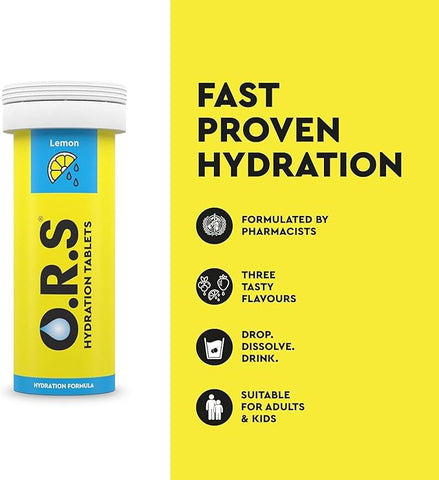 O.R.S Hydration Tablets with Electrolytes Natural Lemon Flavour, 72 Tablets (Pack of 6 x12)