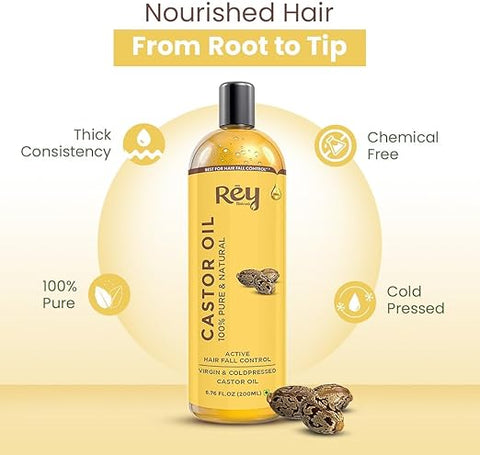 Rey Naturals Premium Cold Pressed Castor Oil 200 ml