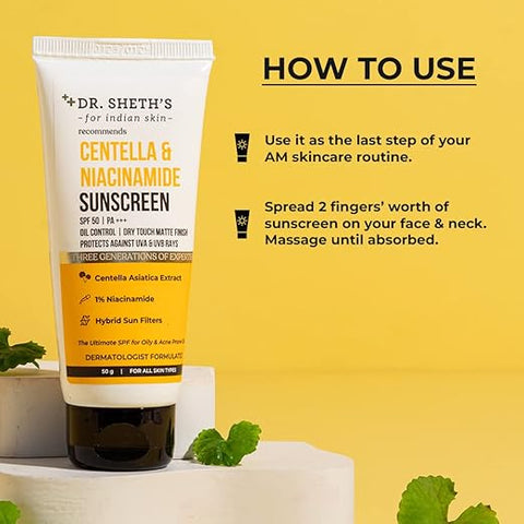 Dr. Sheth's CENTELLA & NIACINAMIDE OIL & ACNE CONTROL SUNSCREEN 50 gm