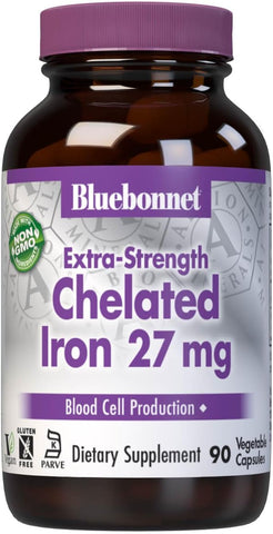 Bluebonnet Nutrition Extra Strength Chelated Iron, 27Mg, 90 Veggie Caps