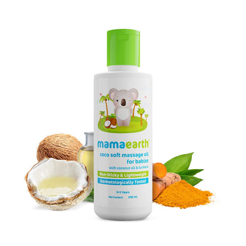 Mamaearth coco soft massage oil for babies with coconut oil & turmeric 200 ml