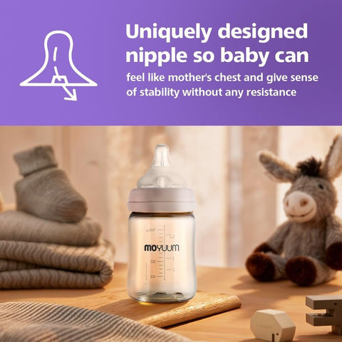 Moyuum PPSU All-in-One Feeding Baby Bottle with Nipple 270ml (+3 months) - Anti Colic, BPA Free & Easy Clean Wide-Neck Non-Tip Stable Base - More love (SOOSOOJIN) Edition - Cherry