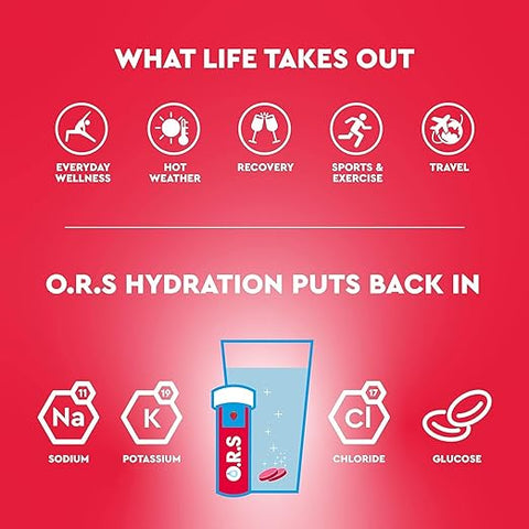 O.R.S Hydration Tablets with Electrolytes, Vegan, Gluten and Lactose Free Formula – Soluble Sports Hydration Tablets with Natural Strawberry Flavour, 36 Tablets (Pack of 3 x 12)