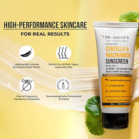 Dr. Sheth's CENTELLA & NIACINAMIDE OIL & ACNE CONTROL SUNSCREEN 50 gm