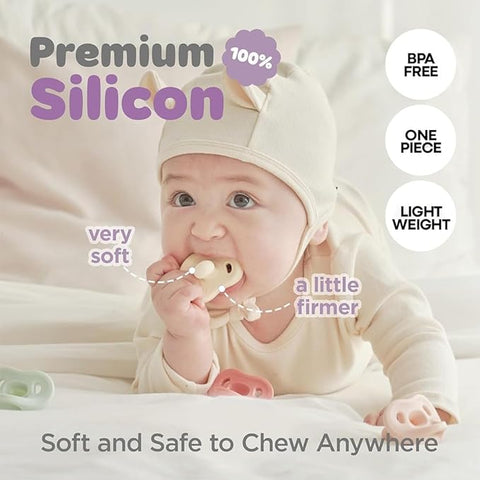 Moyuum All-Silicone Macaron Pacifier with Protective Stage 1 (Up to 3 Months) Case Mango