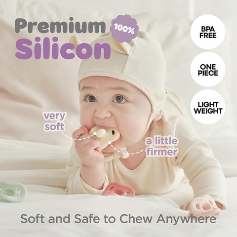 Moyuum All-Silicone Macaron Pacifier with Protective Stage 1 (Up to 3 Months) Case Cotton Pink